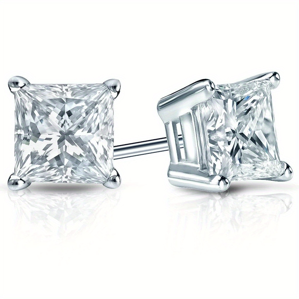 0.5/1 Carat Princess Moissanite S925 Silver Stud Earrings